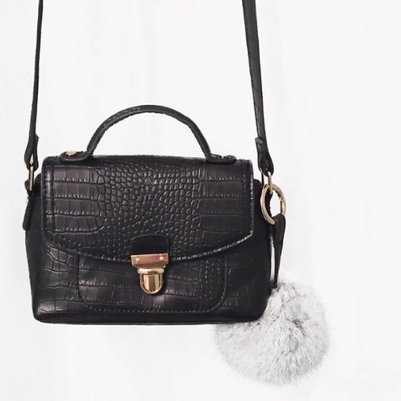 Zara Handbags - Black Faux Croc Skin Crossbody Bag