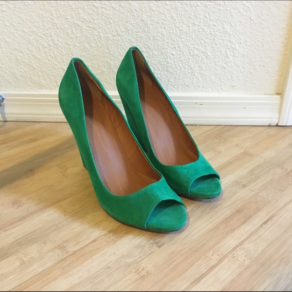 Madewell Green Suede Postscript Peep-toe Wedge