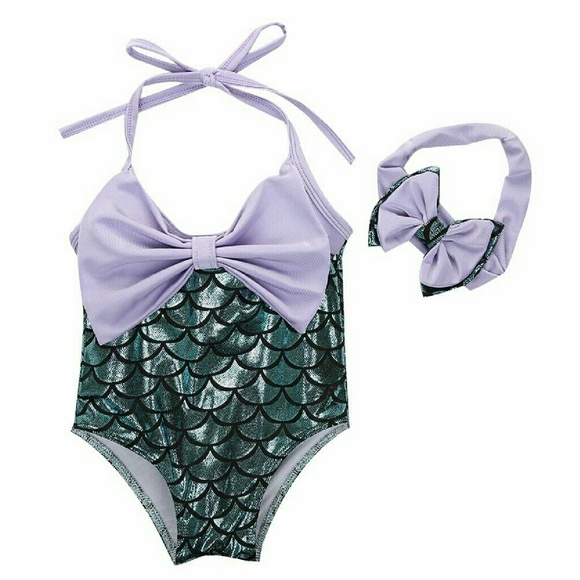 Girls 1 piece bikini with matching bow