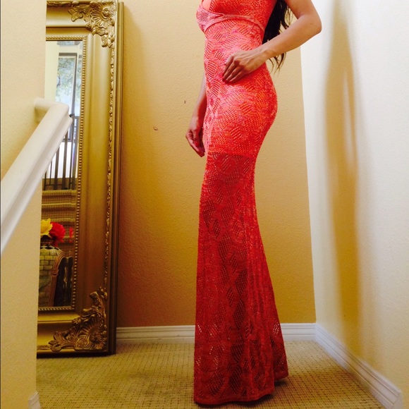 Bebe orange crotchet maxi dress small medium new - Picture 2 of 3