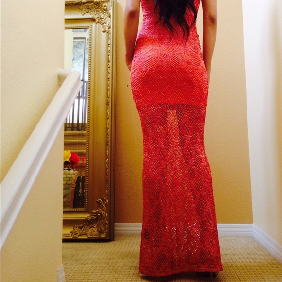 Bebe orange crotchet maxi dress small medium new - Picture 3 of 3