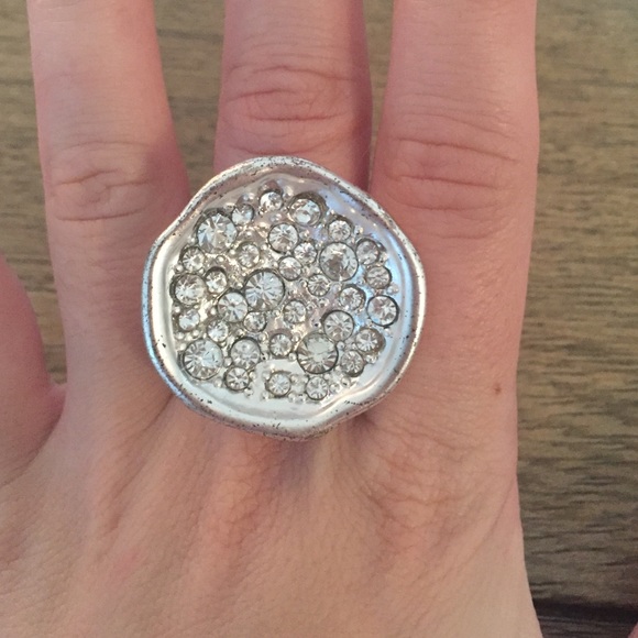 Silver and Rhinestone Cocktail Ring