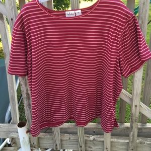 Red, white and blue stripped shirt