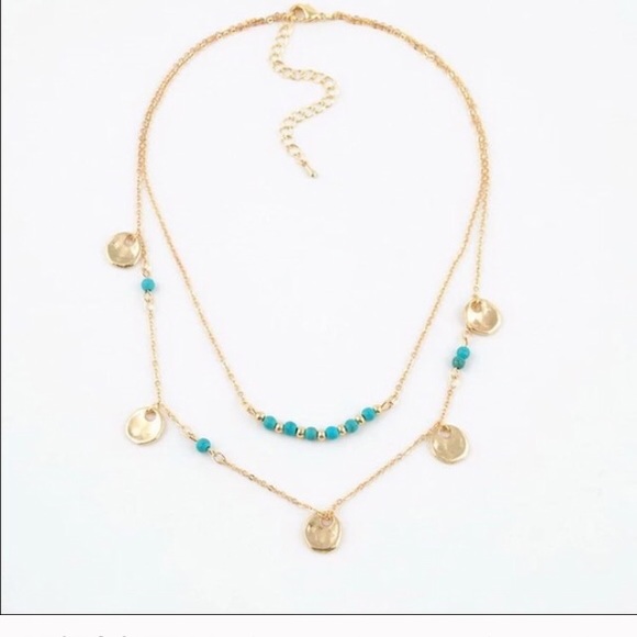 🌺Last One🌺Teal and gold boho necklace - Picture 2 of 2