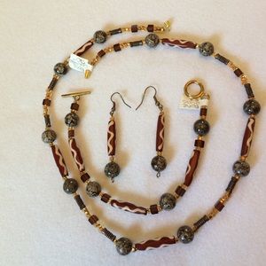 FINAL SALE PRICE Handmade Jasper, Bone & Glass Neutral Jewelry Set