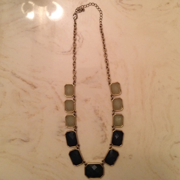 Two tone color necklace. Gold necklace with blue.