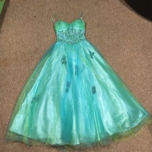 Blue Green Tulle Prom Gown