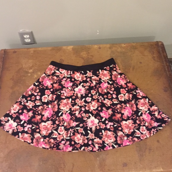 Pink, floral skirt.