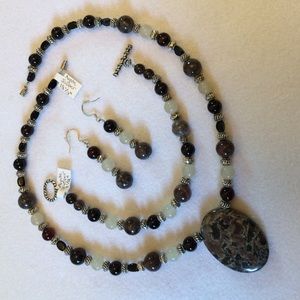 FINAL SALE PRICE Handmade Glass, Swarovski & Sunstone Jewelry Set