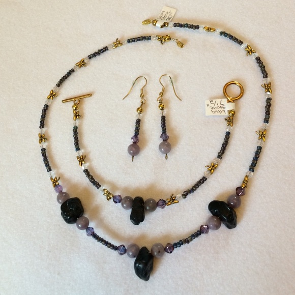 FINAL SALE PRICE Handmade OOAK Lava Stone GP Dragonfly Jewelry Set