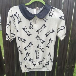 F21 collared graphic blouse