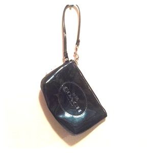 Black, shiny coach wristlet/wallet