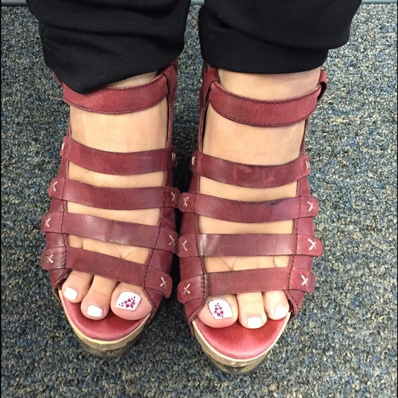 Wine Red leather slingback platform sandal
