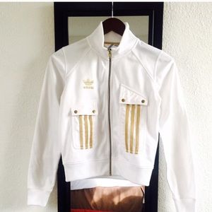 white and gold adidas jacket