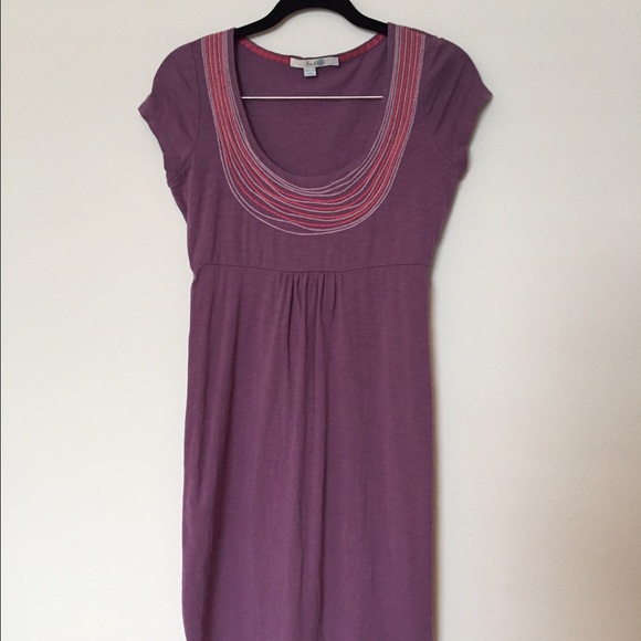 Boden Purple Embroidered Necklace Dress