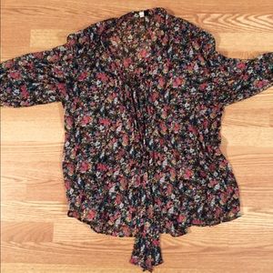 Flower print button down blouse