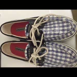 Sperry TopSider blue and white sequin shoes