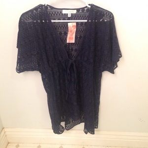 Navy and lace beach cover up