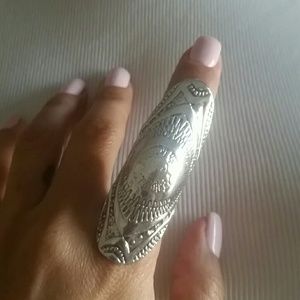 Silver tone boho full finger ring