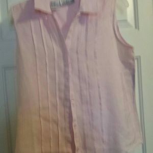 Sleeveless, linen pink blouse