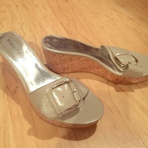 Gray wedge sandals