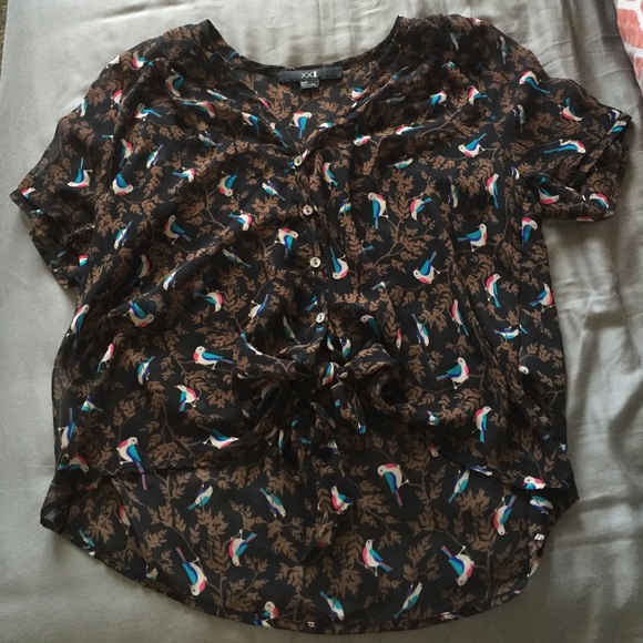 Blouse with colorful birds