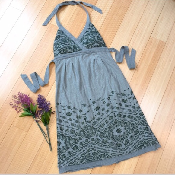 Athleta green gray halter dress
