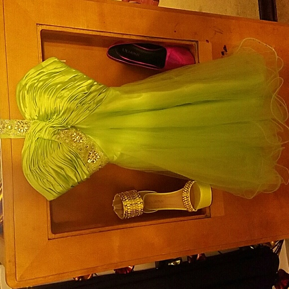 Lime Sequin Dress Hand Beaded w/ silver stones - Picture 2 of 4