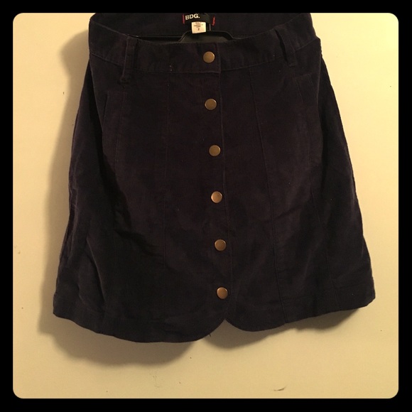 Blue corduroy snap front mini skirt
