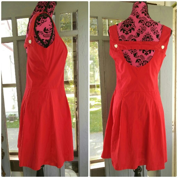 Lux lipstick red skater dress with heart buttons L - Picture 2 of 4