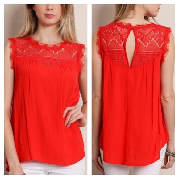 Red Lace Hi Low Tank