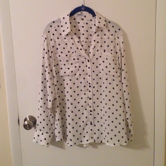 Express white and black polka dot Portofino Shirt