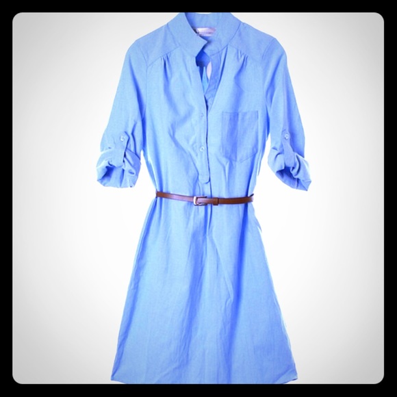 Denim Shirt Dress with Brown Belt
