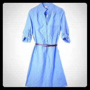 Denim Shirt Dress with Brown Belt