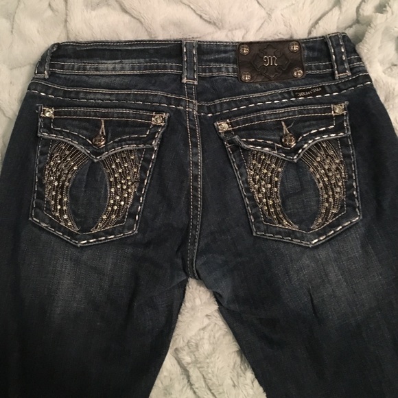Miss Me angel wing button pocket crystal Jean