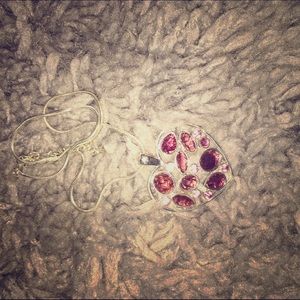 Silver Heart Necklace with Beautiful Red Gems