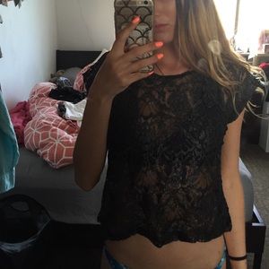 Black metallic lace top