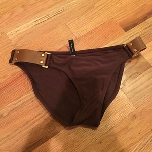 Brown bottoms with faux leather detail