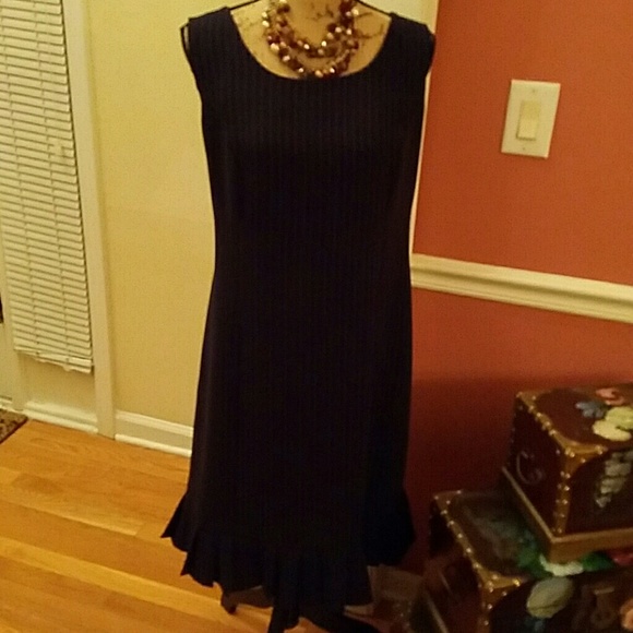 Danny and Nicole Dresses & Skirts - PINK PINSTRIPES ON NAVY FLIRTY PLEATS DRESS