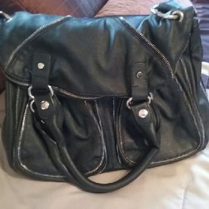 Black hobo bag with silver hardware