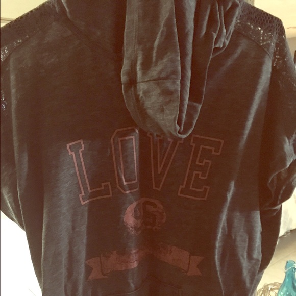 "PINK" Laced Shoulder Hooded Sweater
