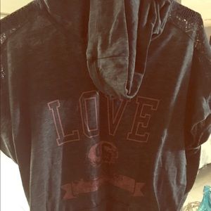 "PINK" Laced Shoulder Hooded Sweater