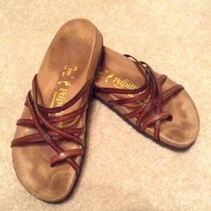 Papillio by Birkenstock brown leather sandals.