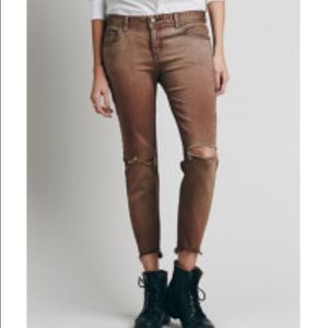 Free People Distressed Skinny Brown Jeans
