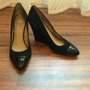 Ann Taylor "Tamara"  Black Suede Cap Toe Wedges