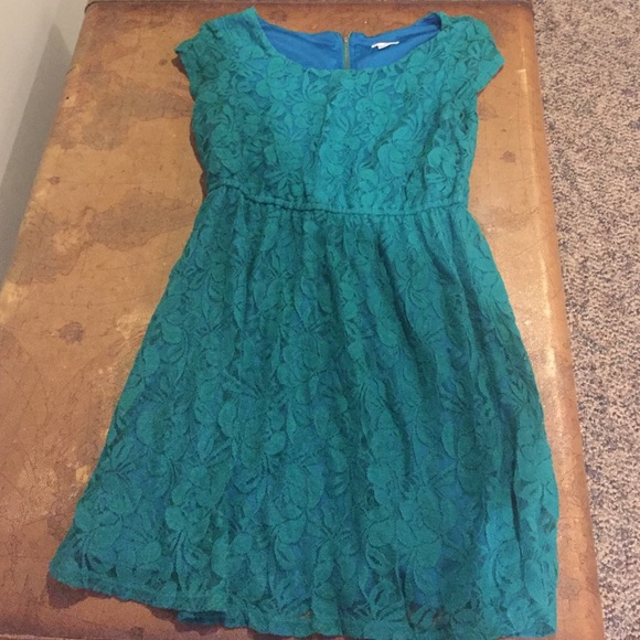Teal blue lace dress