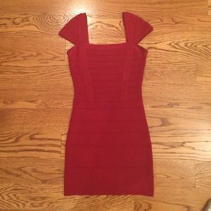 RED BANDAGE DRESS HERVE LEGER LOOK ALIKE