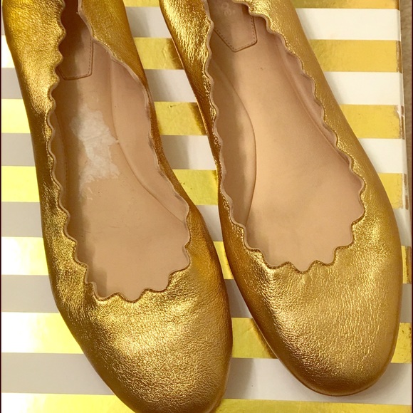 Chloe Gold Scalloped ballet flats