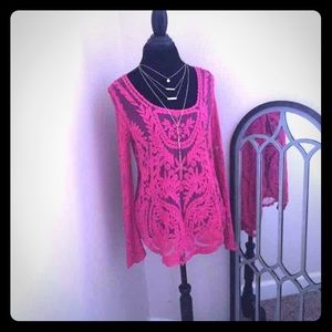 Pink embroidered lace top