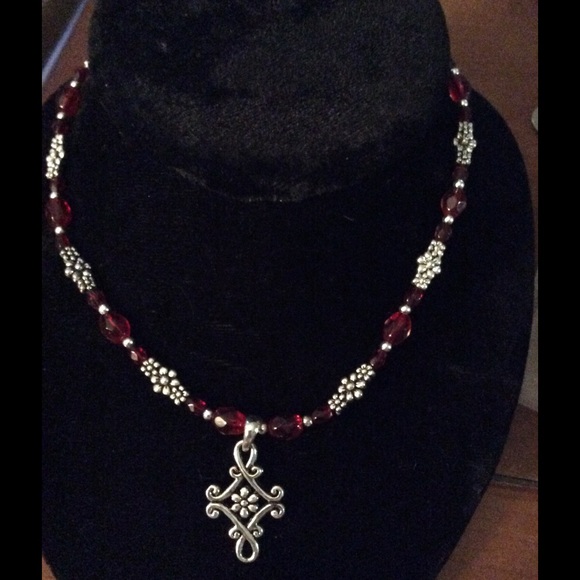 Cross Necklace Garnet in color New